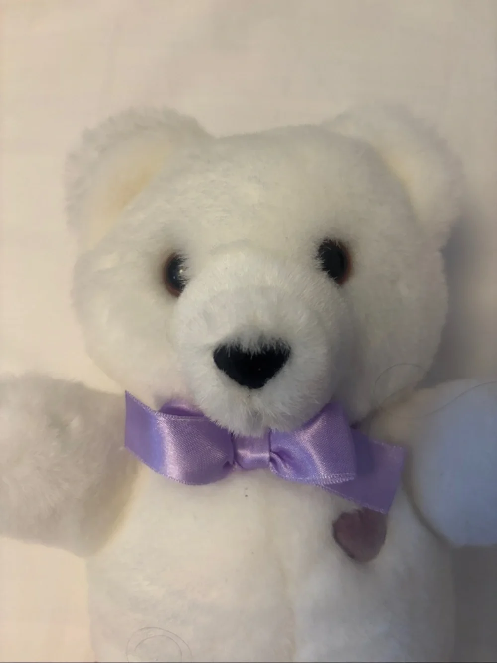 White Plush Teddy Bear with Lavender Bow - Kids Toys